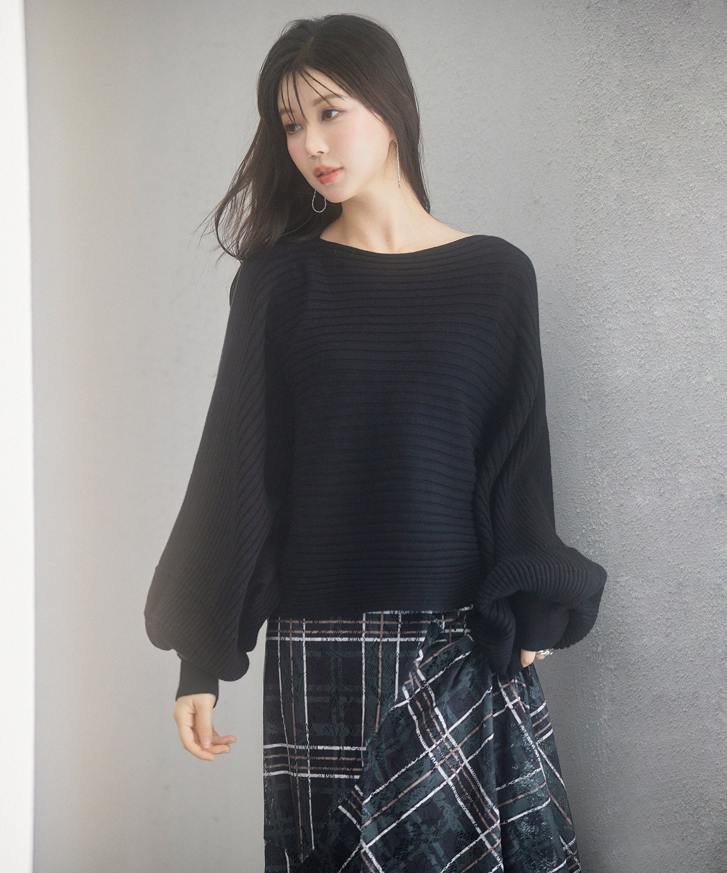 ボートネックドルマンスリーブニットsdp8032 ブラック