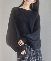 ボートネックドルマンスリーブニットsdp8032 ブラック