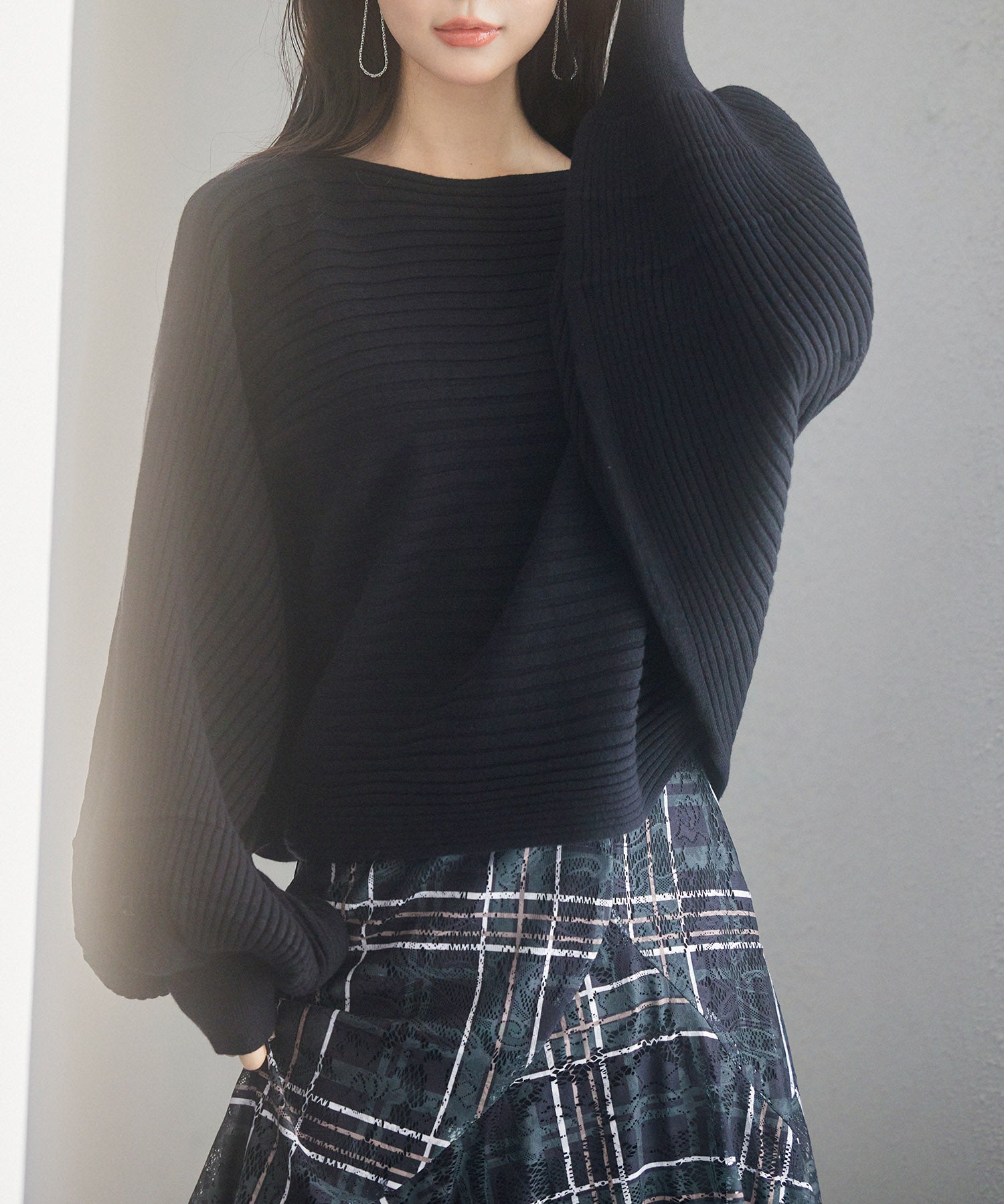 ボートネックドルマンスリーブニットsdp8032 ブラック