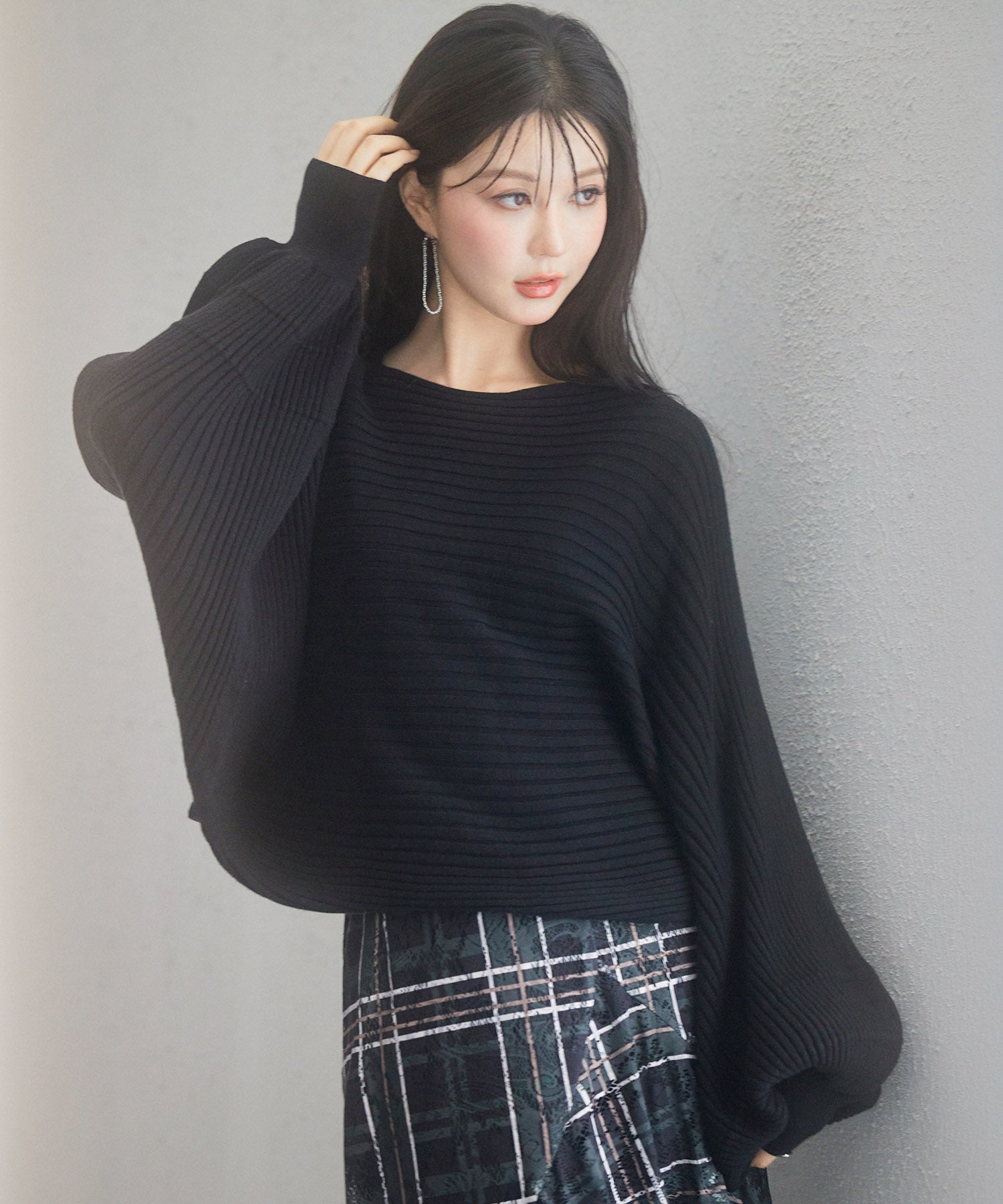 ボートネックドルマンスリーブニットsdp8032 ブラック