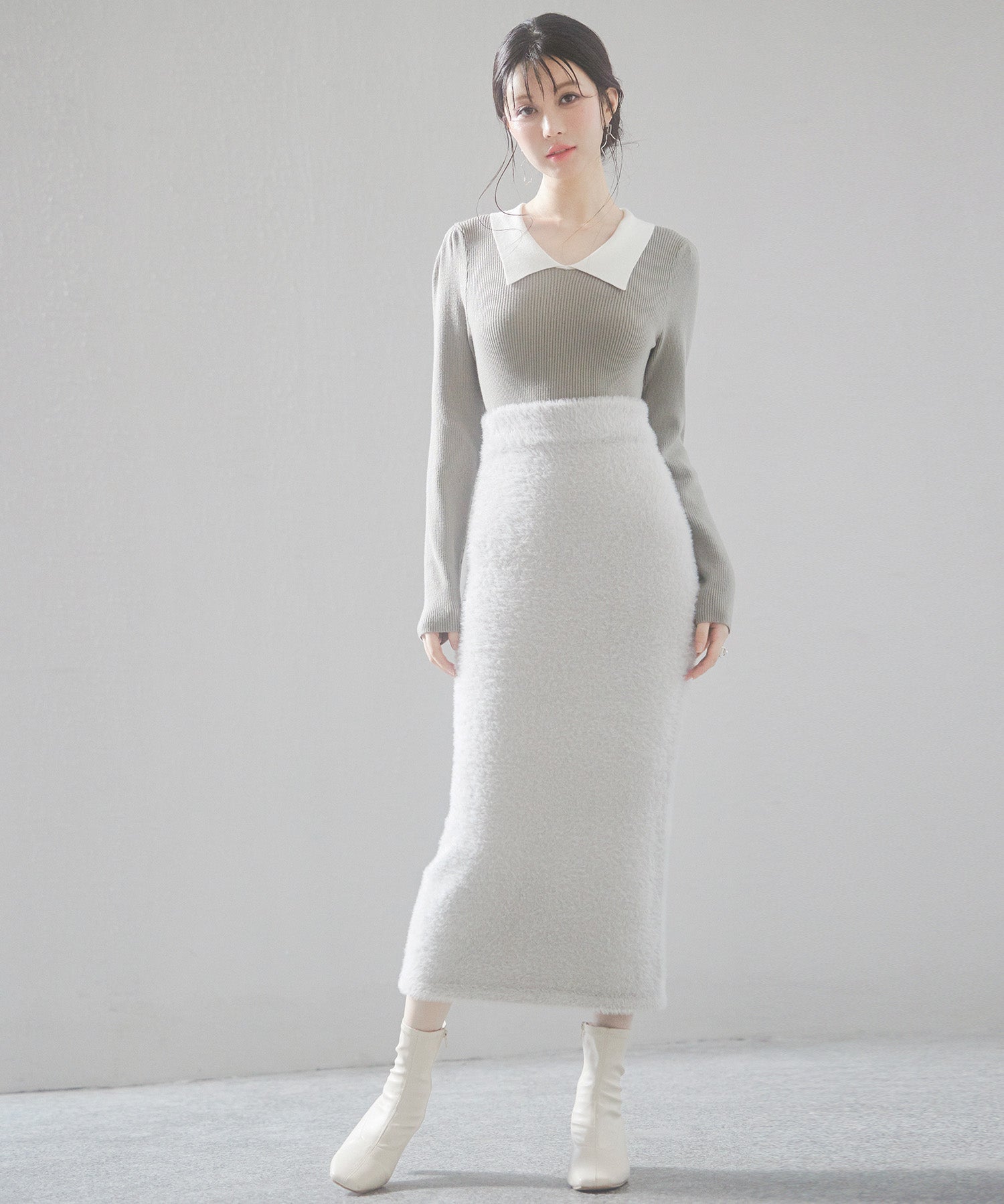 ふわふわシャギー素材タイトニットスカートsdp8033 グレー