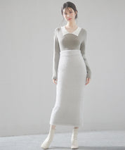 ふわふわシャギー素材タイトニットスカートsdp8033 グレー