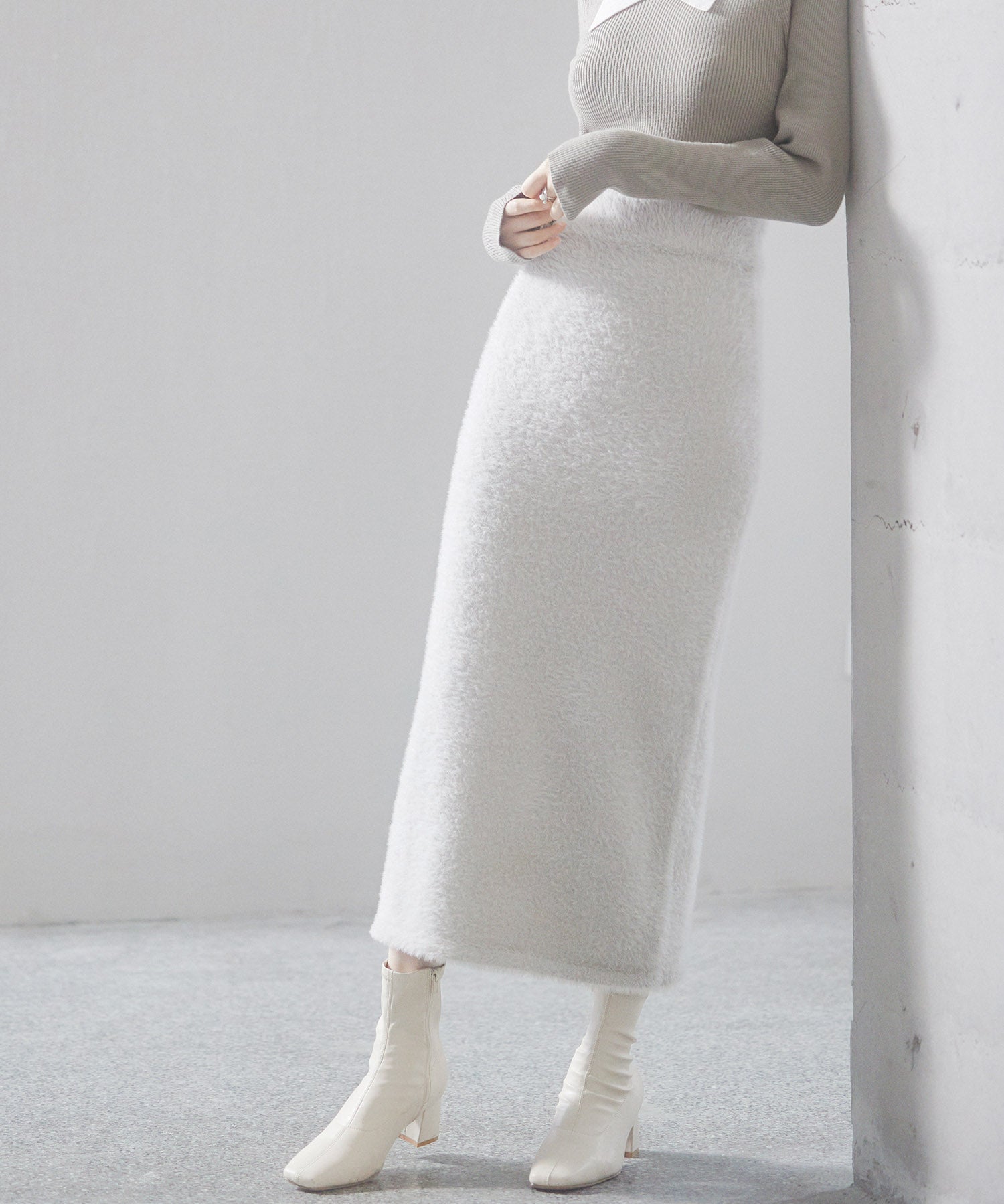 ふわふわシャギー素材タイトニットスカートsdp8033 グレー
