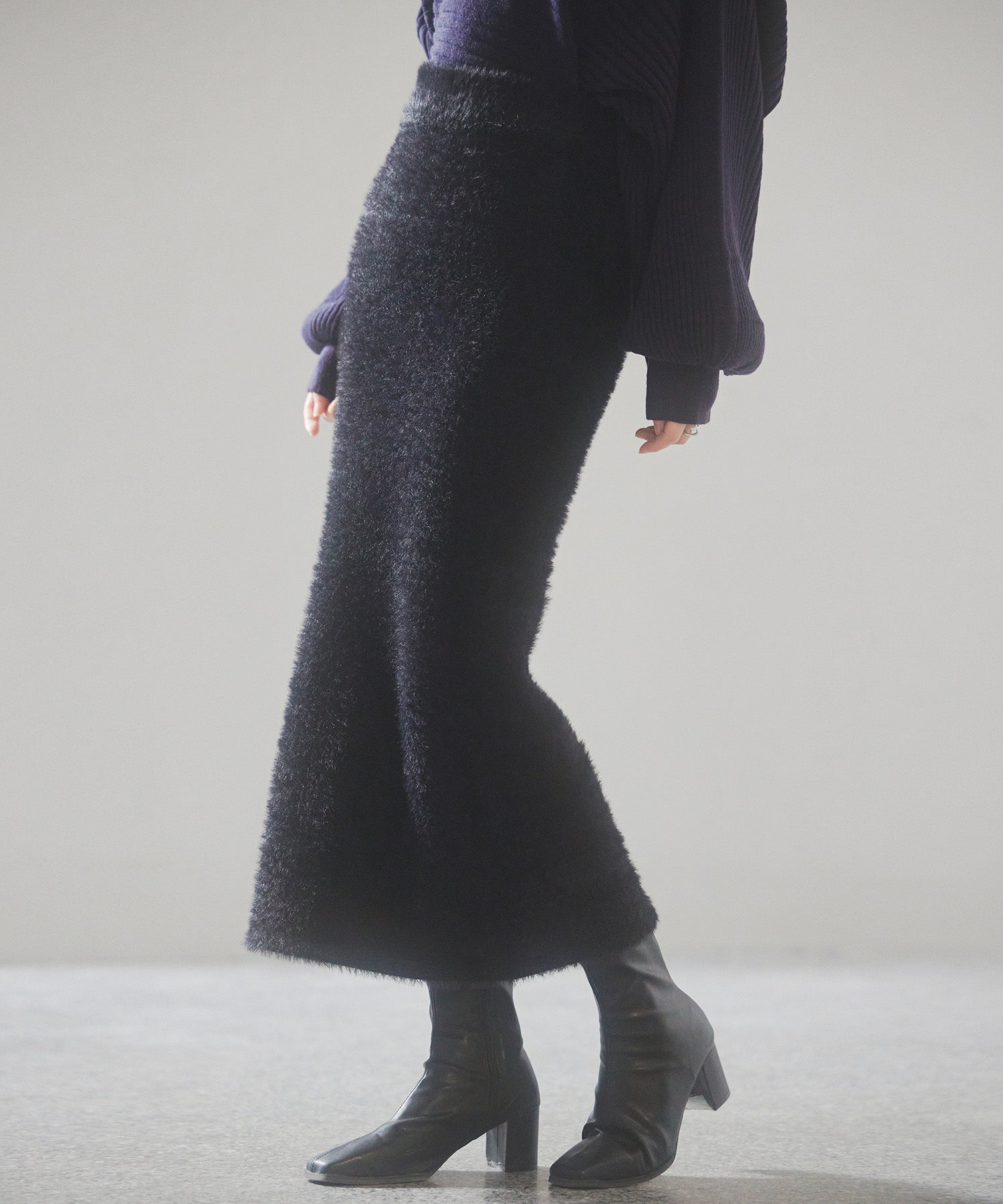 ふわふわシャギー素材タイトニットスカートsdp8033 ブラック