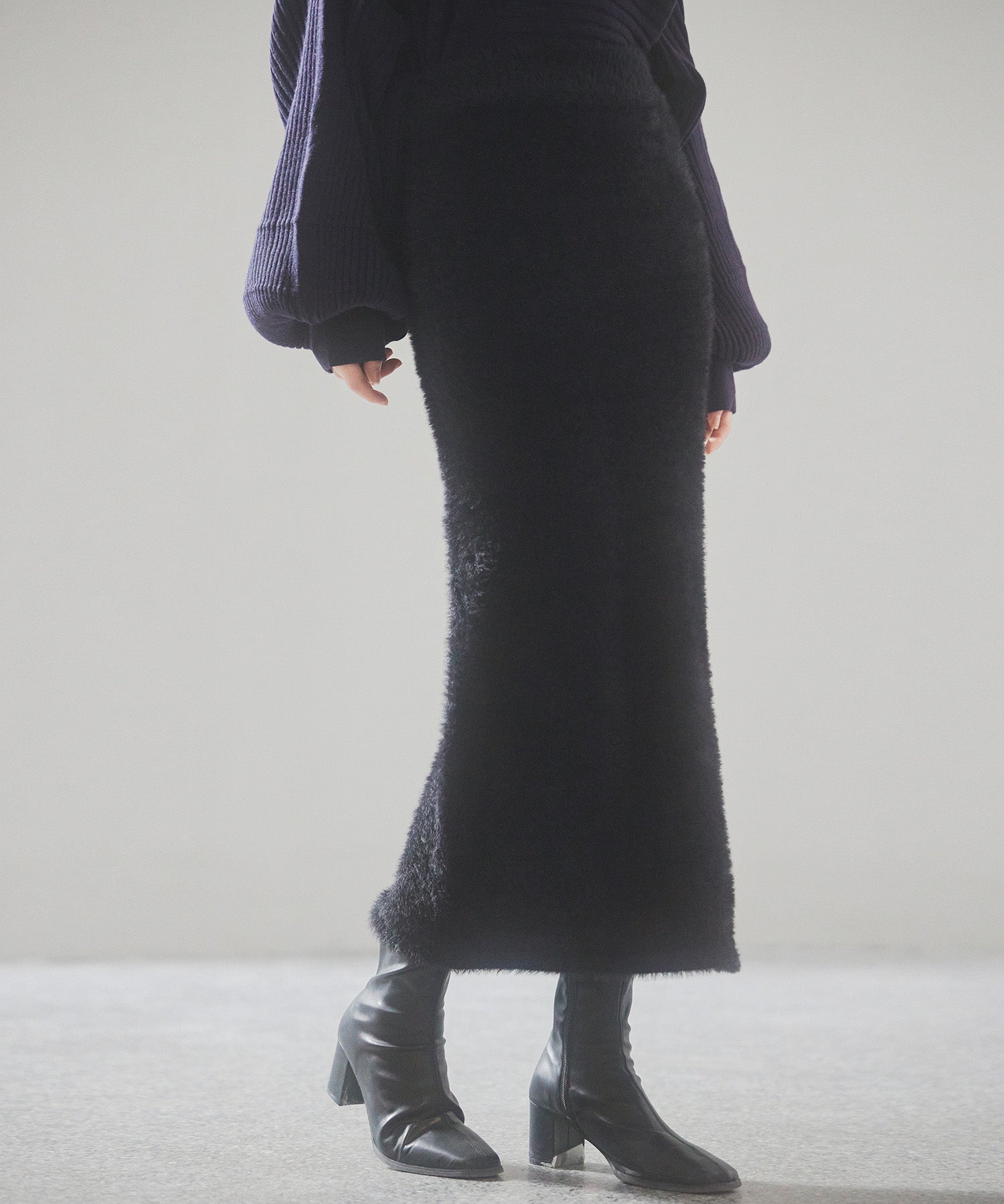 ふわふわシャギー素材タイトニットスカートsdp8033 ブラック