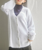 Vネックドロップショルダーシャギーカーディガンsdp8034 ホワイト