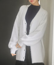 Vネックドロップショルダーシャギーカーディガンsdp8034 ホワイト