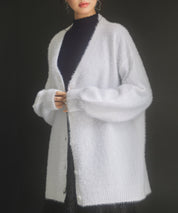 Vネックドロップショルダーシャギーカーディガンsdp8034 ホワイト