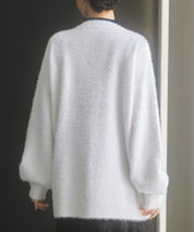 Vネックドロップショルダーシャギーカーディガンsdp8034 ホワイト