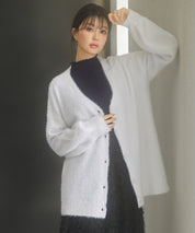 Vネックドロップショルダーシャギーカーディガンsdp8034 ホワイト