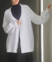 Vネックドロップショルダーシャギーカーディガンsdp8034 ホワイト