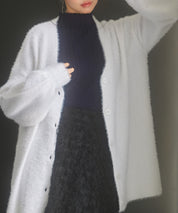 Vネックドロップショルダーシャギーカーディガンsdp8034 ホワイト