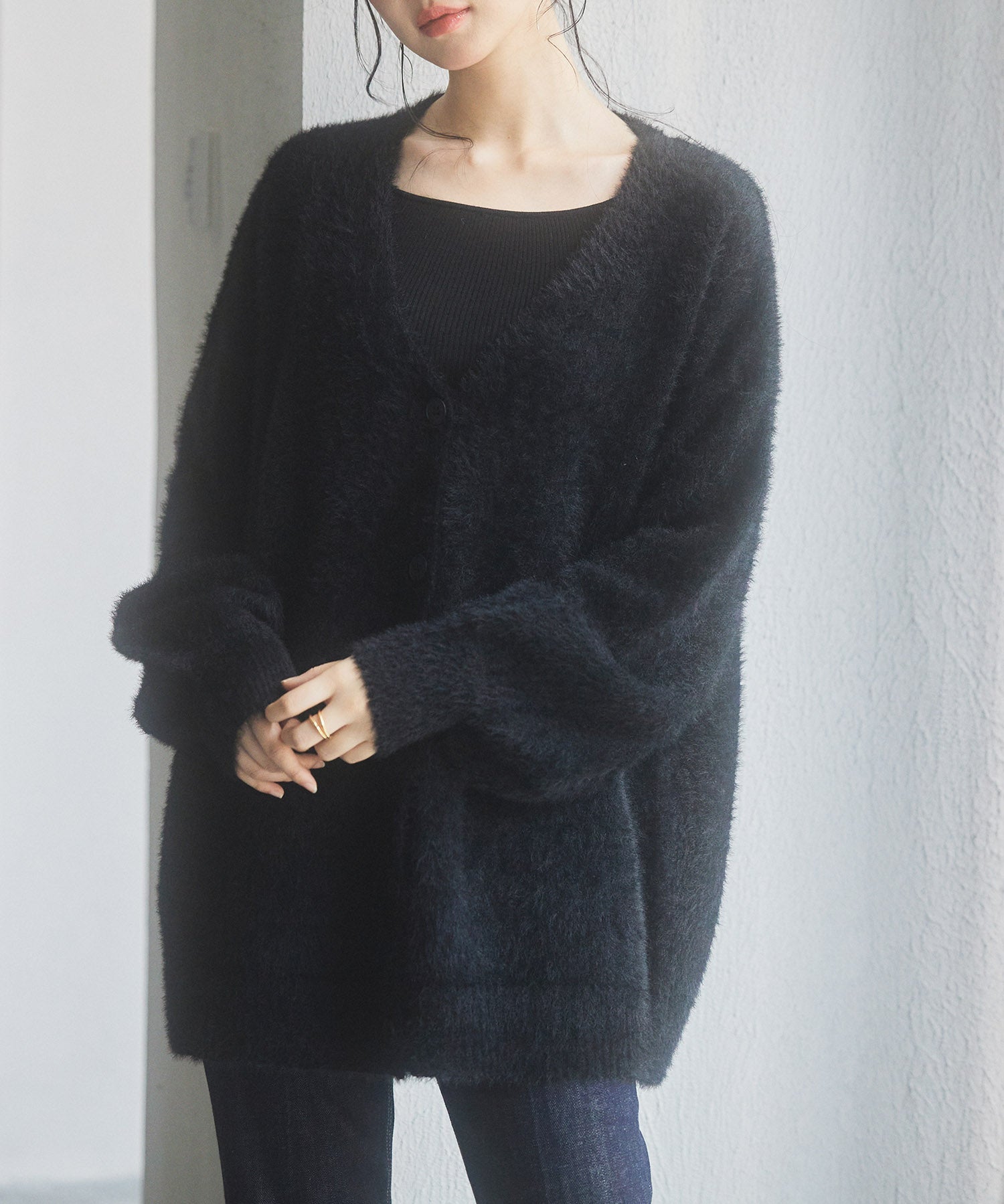 Vネックドロップショルダーシャギーカーディガンsdp8034-103-8