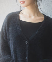 Vネックドロップショルダーシャギーカーディガンsdp8034 ブラック