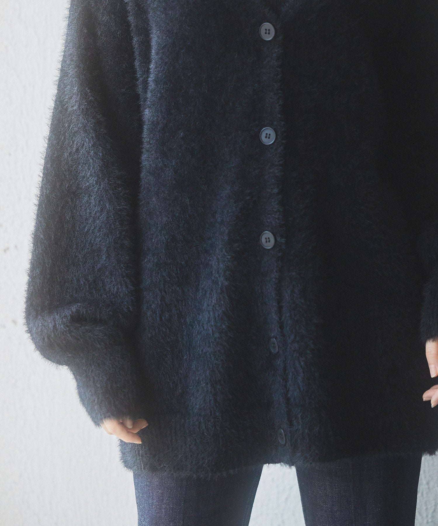 Vネックドロップショルダーシャギーカーディガンsdp8034 ブラック