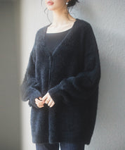 Vネックドロップショルダーシャギーカーディガンsdp8034 ブラック