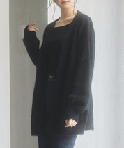 Vネックドロップショルダーシャギーカーディガンsdp8034 ブラック