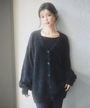 Vネックドロップショルダーシャギーカーディガンsdp8034 ブラック