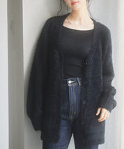 Vネックドロップショルダーシャギーカーディガンsdp8034 ブラック