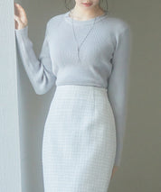 ぺプラム裾クルネックニットプルオーバーsdp8036 グレー