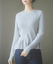 ぺプラム裾クルネックニットプルオーバーsdp8036 グレー