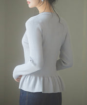 ぺプラム裾クルネックニットプルオーバーsdp8036 グレー