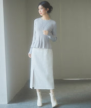 ぺプラム裾クルネックニットプルオーバーsdp8036 グレー