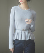 ぺプラム裾クルネックニットプルオーバーsdp8036 グレー