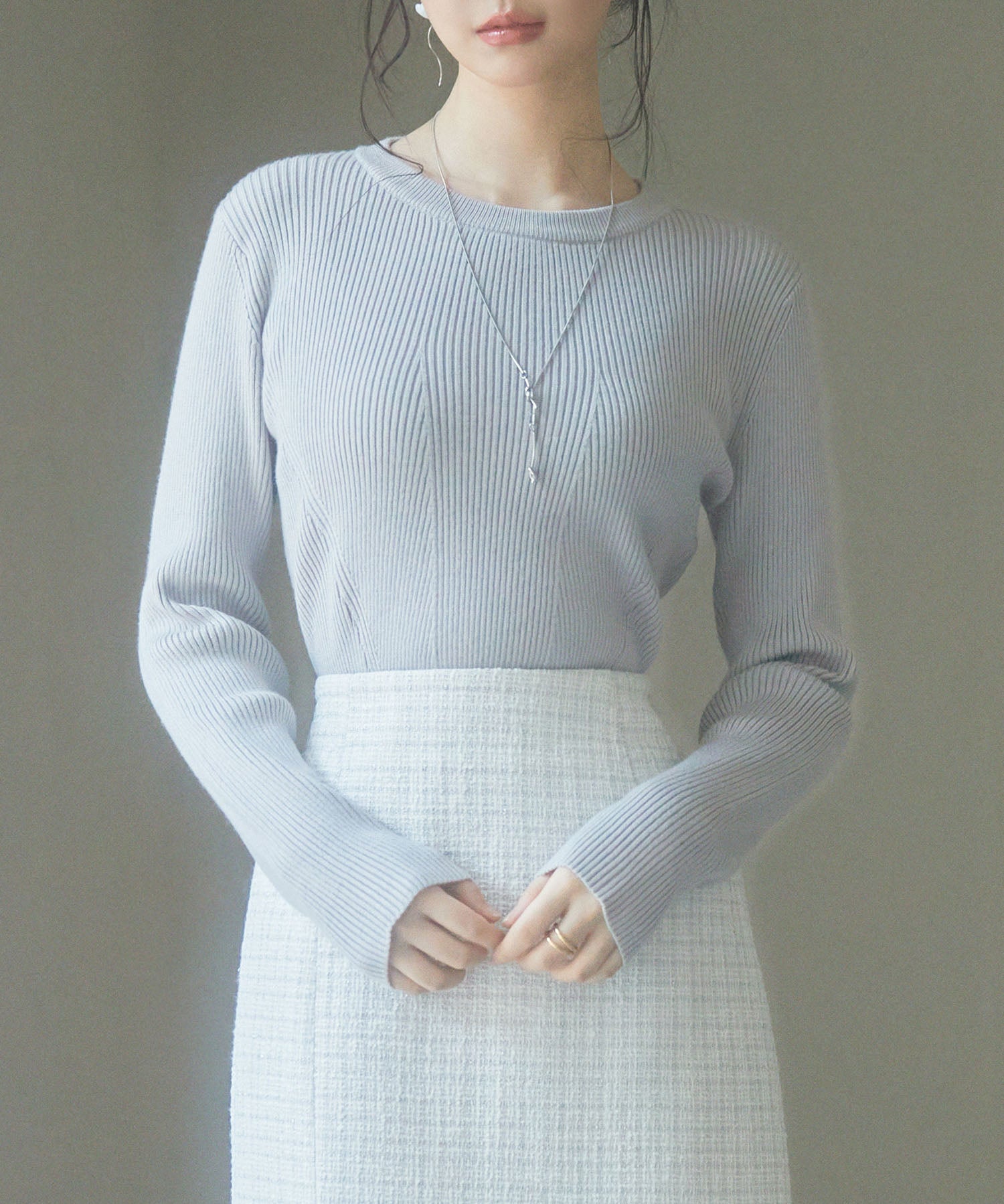 ぺプラム裾クルネックニットプルオーバーsdp8036 グレー