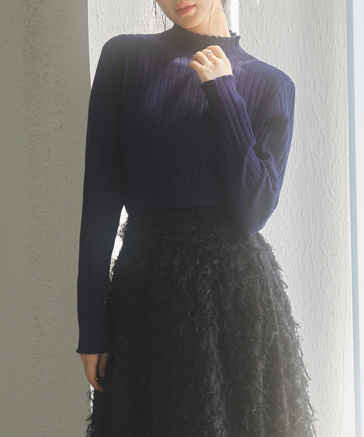 太めリブ編みプチハイネックニットプルオーバーsdp8037 ネイビー