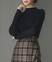 太めリブ編みプチハイネックニットプルオーバーsdp8037 ネイビー