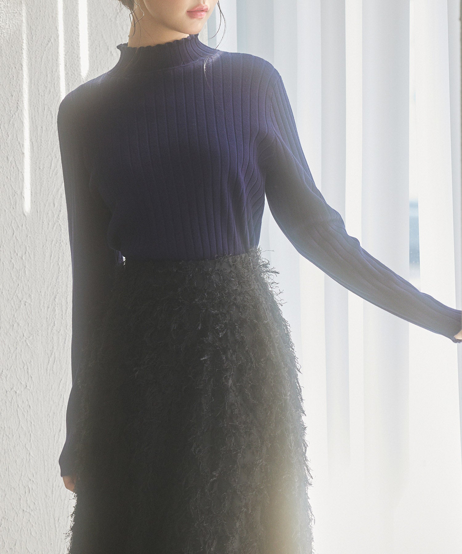 太めリブ編みプチハイネックニットプルオーバーsdp8037 ネイビー