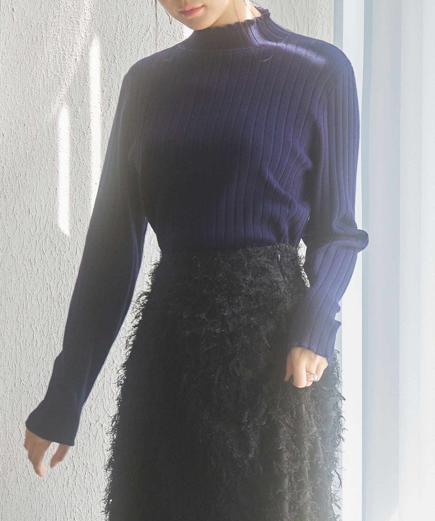 太めリブ編みプチハイネックニットプルオーバーsdp8037 ネイビー