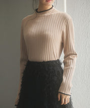 太めリブ編みプチハイネックニットプルオーバーsdp8037 ピンクベージュ