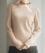 太めリブ編みプチハイネックニットプルオーバーsdp8037 ピンクベージュ