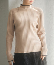 太めリブ編みプチハイネックニットプルオーバーsdp8037 ピンクベージュ