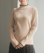 太めリブ編みプチハイネックニットプルオーバーsdp8037 ピンクベージュ