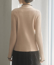 太めリブ編みプチハイネックニットプルオーバーsdp8037 ピンクベージュ