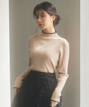 太めリブ編みプチハイネックニットプルオーバーsdp8037 ピンクベージュ
