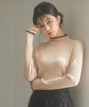 太めリブ編みプチハイネックニットプルオーバーsdp8037 ピンクベージュ