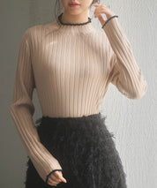 太めリブ編みプチハイネックニットプルオーバーsdp8037 ピンクベージュ