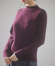 太めリブ編みプチハイネックニットプルオーバーsdp8037 ワイン