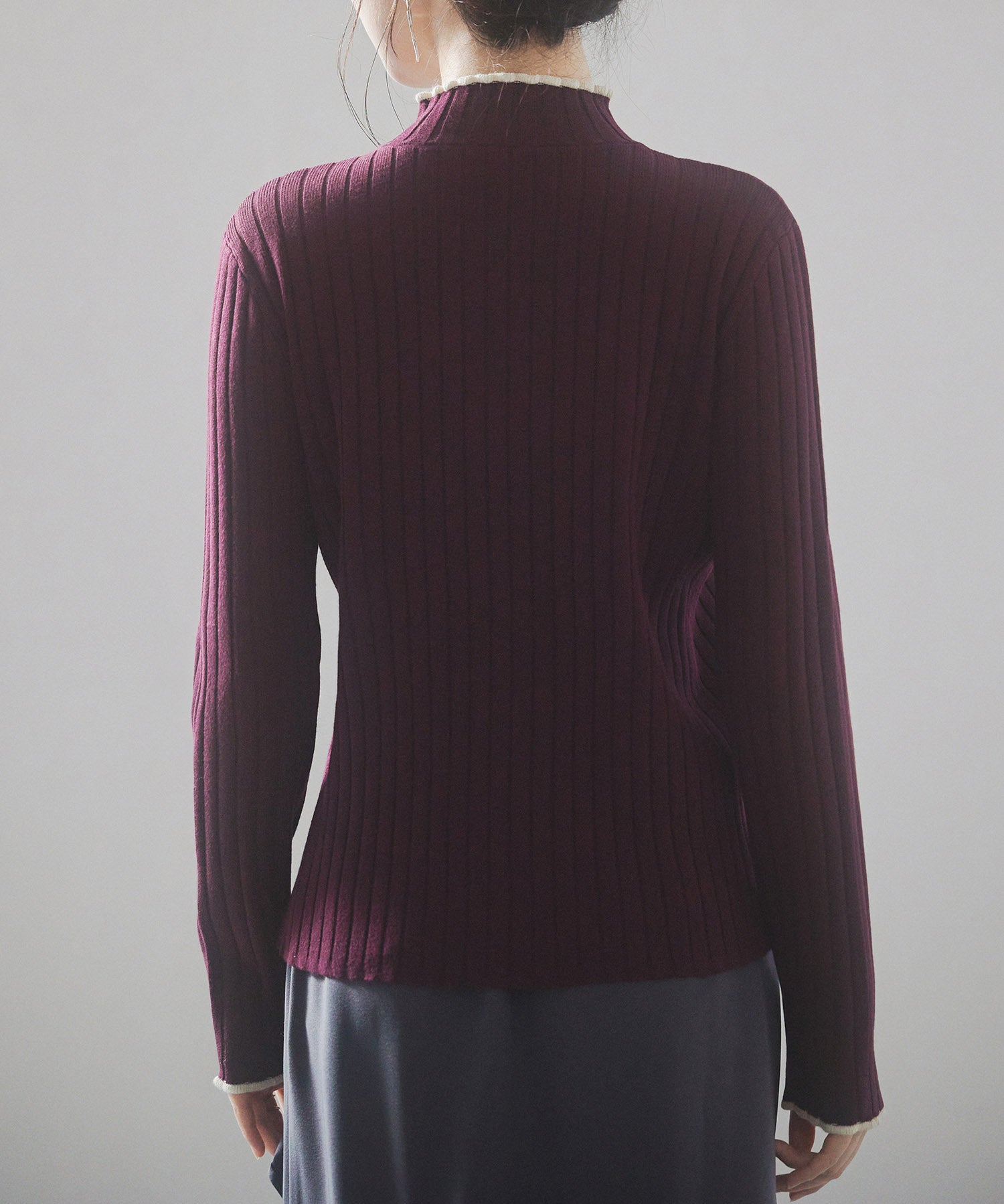 太めリブ編みプチハイネックニットプルオーバーsdp8037 ワイン