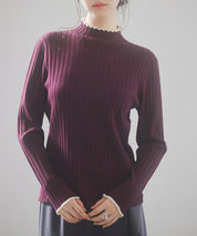 太めリブ編みプチハイネックニットプルオーバーsdp8037 ワイン