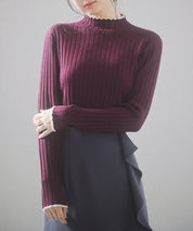 太めリブ編みプチハイネックニットプルオーバーsdp8037 ワイン
