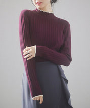 太めリブ編みプチハイネックニットプルオーバーsdp8037 ワイン