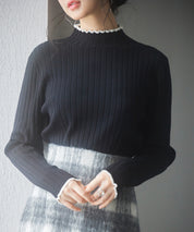太めリブ編みプチハイネックニットプルオーバーsdp8037 ブラック