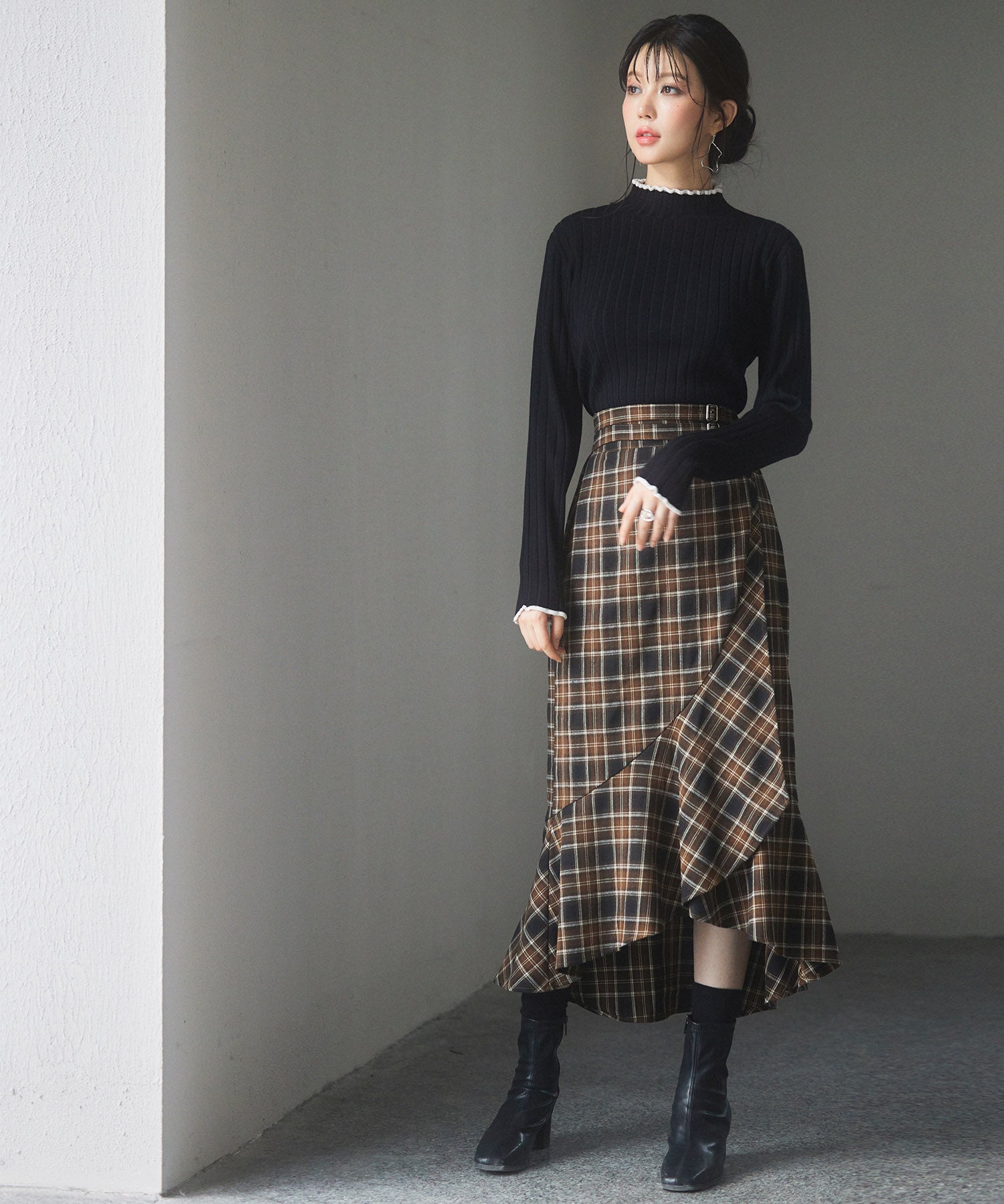 太めリブ編みプチハイネックニットプルオーバーsdp8037 ブラック