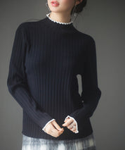 太めリブ編みプチハイネックニットプルオーバーsdp8037 ブラック