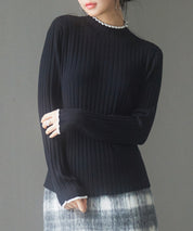 太めリブ編みプチハイネックニットプルオーバーsdp8037 ブラック